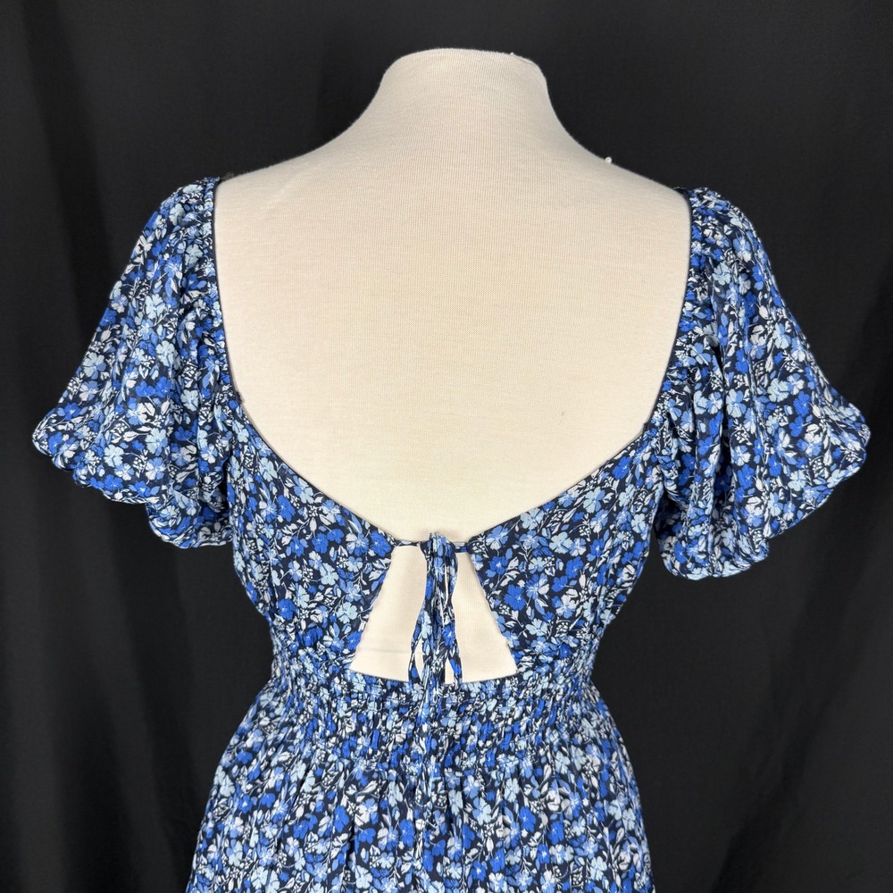 Trixxi Blue Floral Smocked Open Tie Back Maxi Dress M EUC Cottagecore - Picture 5 of 12